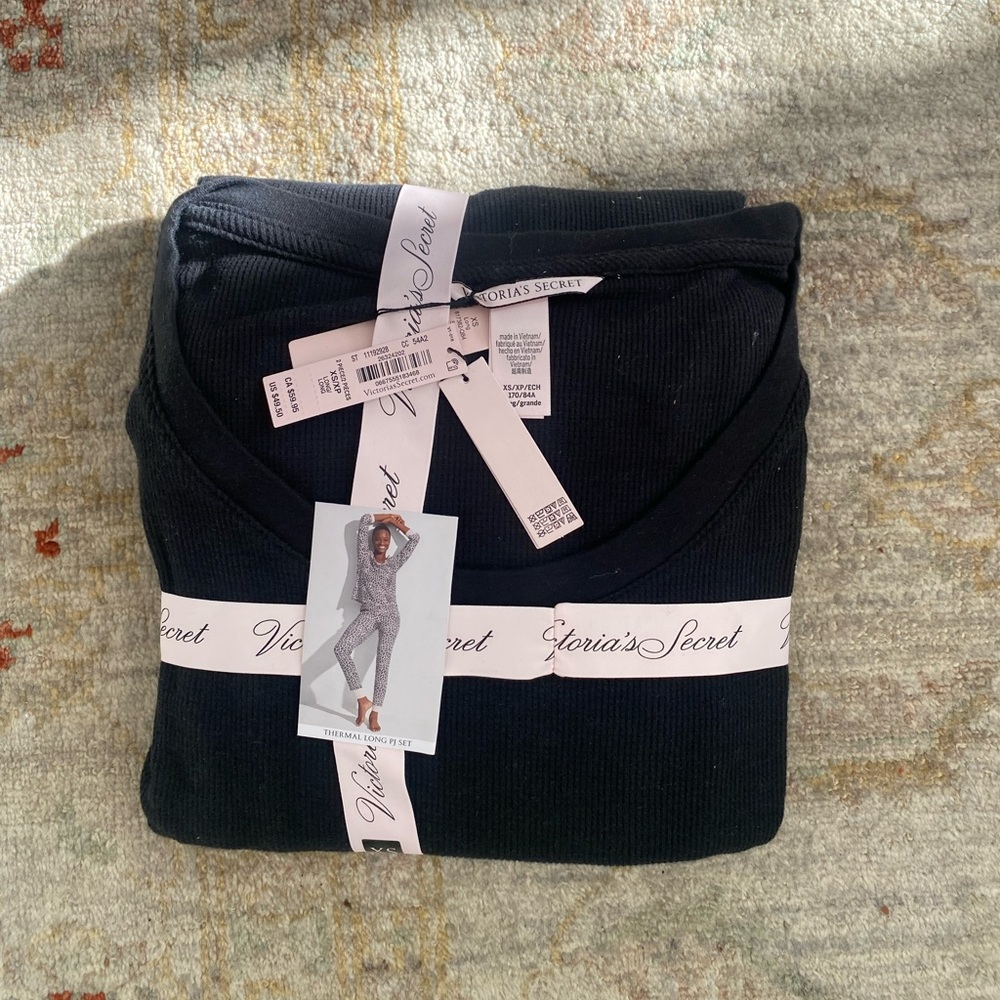 Victoria's Secret Black Thermal Long Pajama Set